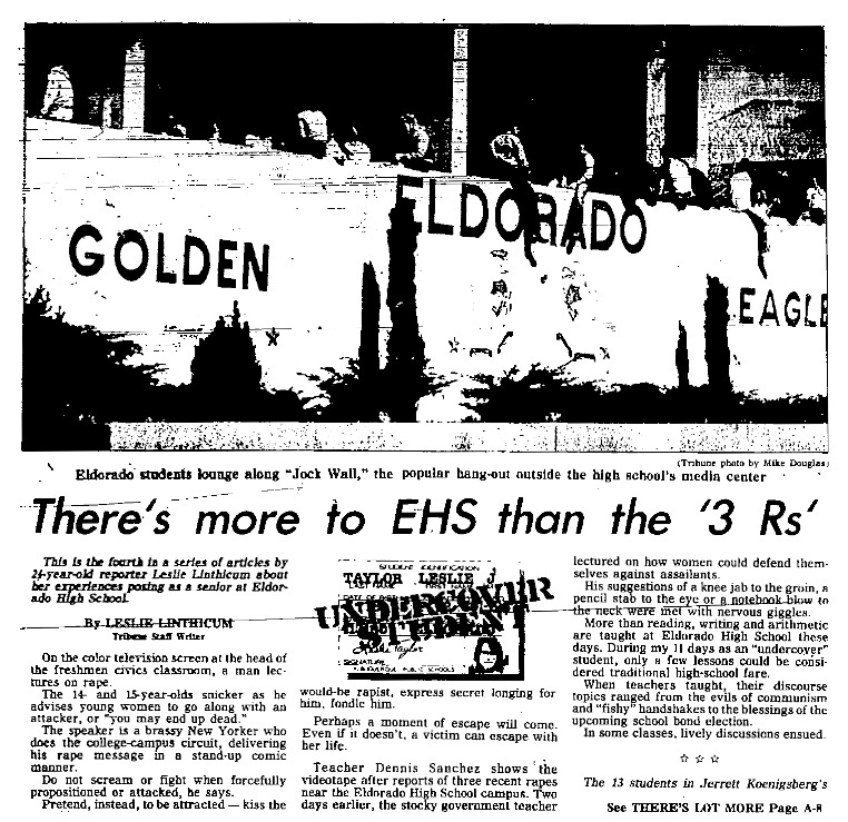 Albuquerque Tribune article titled, "There's more to EHS than the '3 Rs'." Written by Leslie Linthicum.