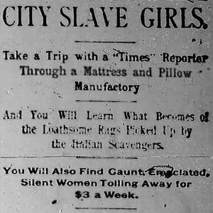 Heading of a Chicago Daily Times article Nell Nelson wrote as part of her series, "City Slave Girls."