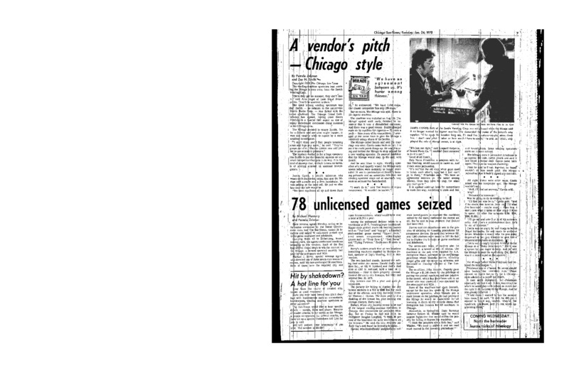Pamela Zekman and Zay N. Smith's article "A Vendor's Pitch – Chicago Style," written for the Chicago Sun-Times in 1978.