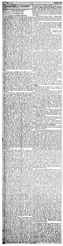 New York Tribune article titled, "One of the Fur-Sewers." Written by Helen Campbell as part of her series, "Prisoners of Poverty: Women wage-workers, their trades and their lives."