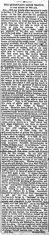The Age article titled, "The Queensland Labor Traffic." Written by Malicolo.