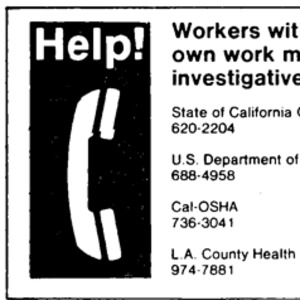 Telephone numbers of investigative agencies for workers questioning their own work. 