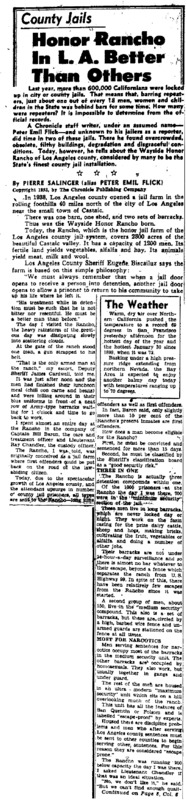 San Francisco Chronicle article titled, "Honor Rancho in L.A. Better Than Others." Written by Pierre Salinger.