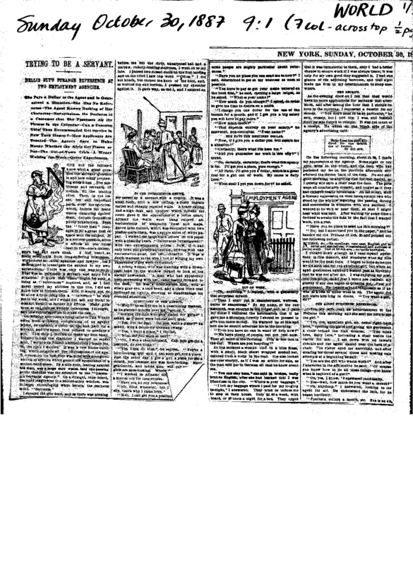 Nellie Bly's article "Trying to be a Servant," written for The New York World in 1887. Complete with multiple illustrations.