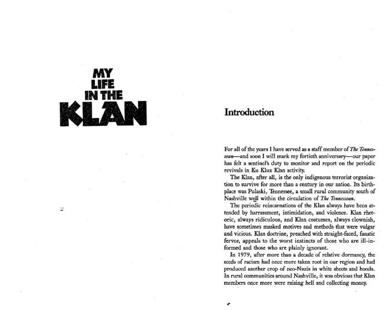 John Seigenthaler's Introduction to Jerry Thompson's book, "My Life in the Klan."