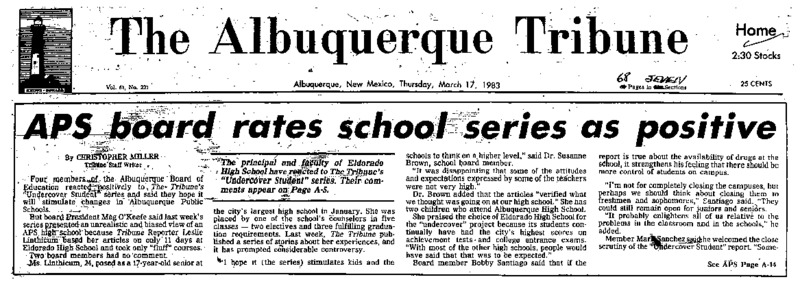 The Albuquerque Board of Education reacts to The Tribune's "Undercover Student" series.