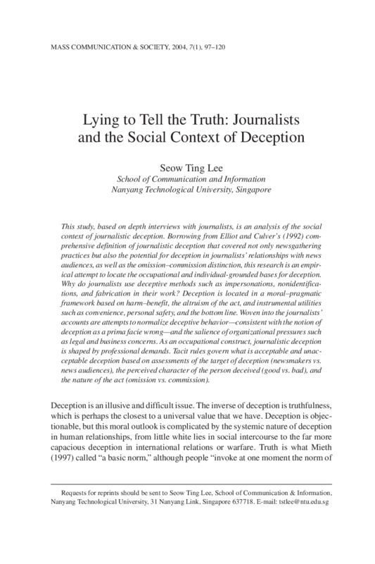 document titled: Lying to Tell the Truth: Journalists and the Social Context of Deception