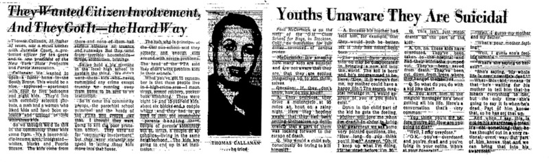 Two companion Washington Post articles titled, "They Wanted Citizen Involvement And They Got It - The Hard Way" and "Youths Unaware They Are Suicidal."