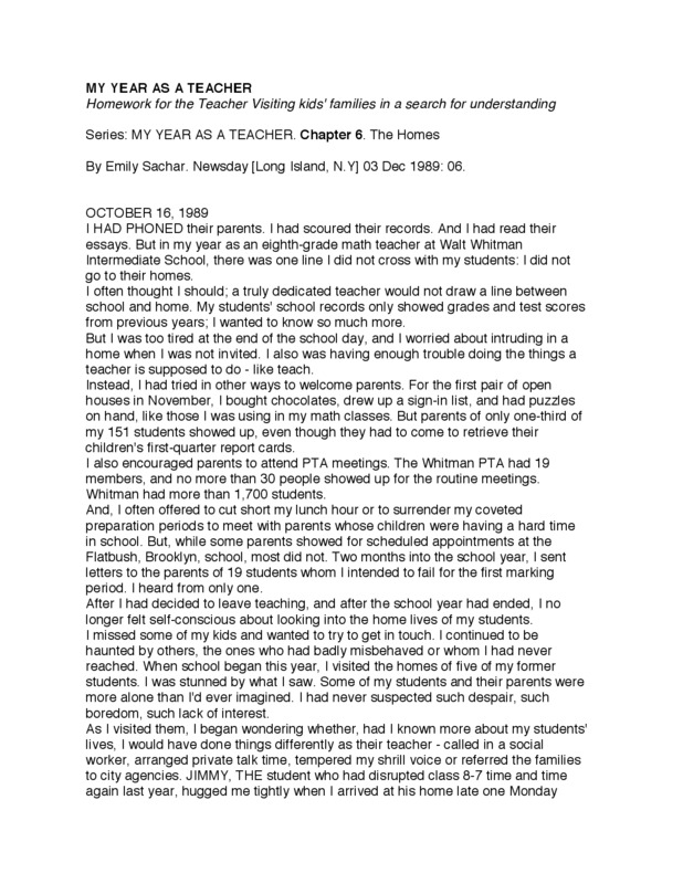 Chapter Six in Emily Sachar's eight-part series about her experiences spending a year as a public school teacher in the New York City school system.