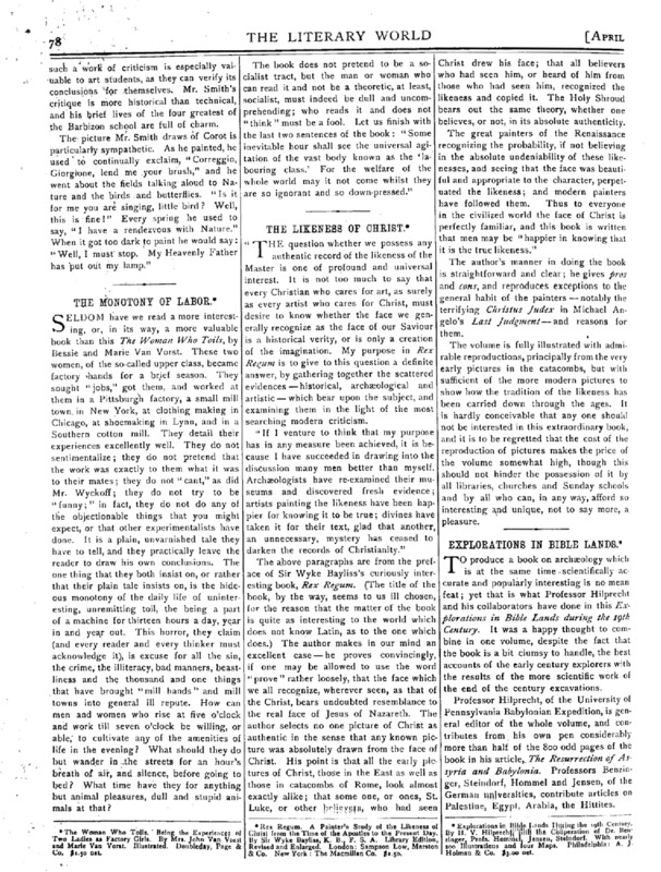 The Literary World article titled, "The Monotony of Labor."