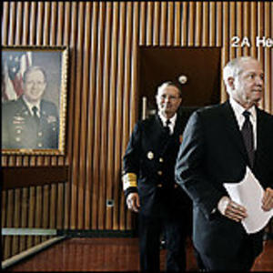 A photo of Robert M. Gates making an announcement about the Walter Reed Army Medical Center situation.