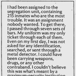 The Evening Independent published three articles based on or from Recktenwald's undercover series from the Tribune on Pontiac Prison. This is the first of three.