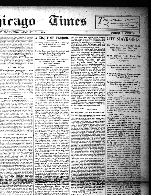 Chicago Daily Times article Nell Nelson wrote as part of her series, "City Slave Girls."