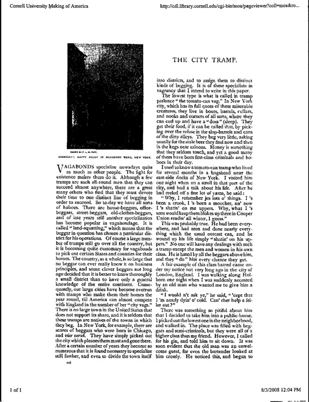 An article from The Century titled, "The City Tramp." Written by Josiah Flynt.