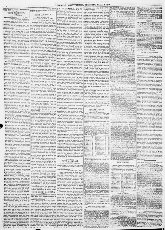 Albert Richardson's daily column "From Louisiana" in the New York Tribune.