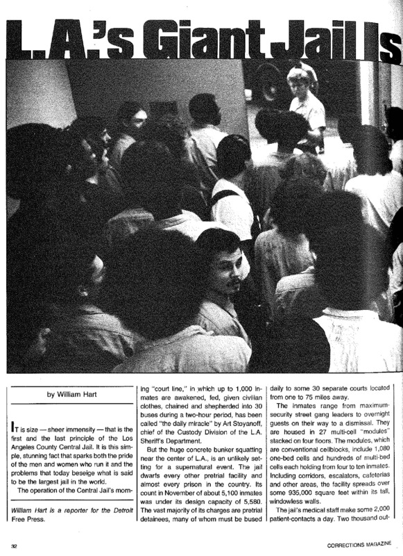Corrections article titled, "L.A.'s Giant Jail Is a Giant Headache." Written by William Hart.