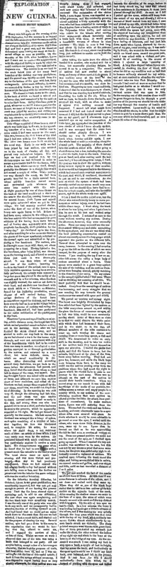 The Age article titled, "Exploration of New Guinea." Written by George Morrison.