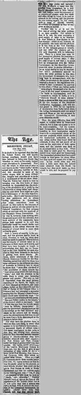 The Age article titled, "Melbourne, Friday, 11th May, 1883." Byline unsigned.