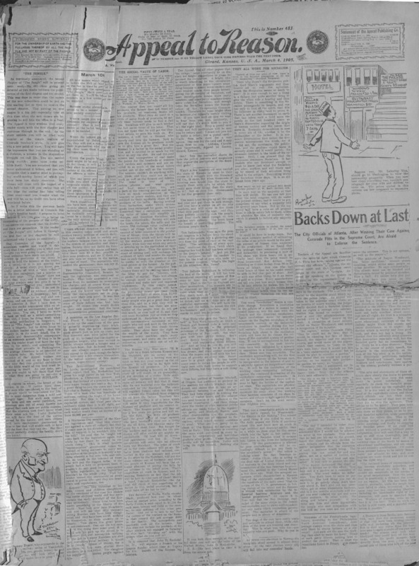 A front-page piece explaining that the second chapter of Upton Sinclair's The Jungle would appear the following week, delayed to accommodate the flood of new subscribers the series had precipitated.