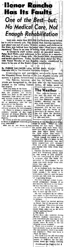 San Francisco Chronicle article titled, "Honor Rancho Has Its Faults." Written by Pierre Salinger.