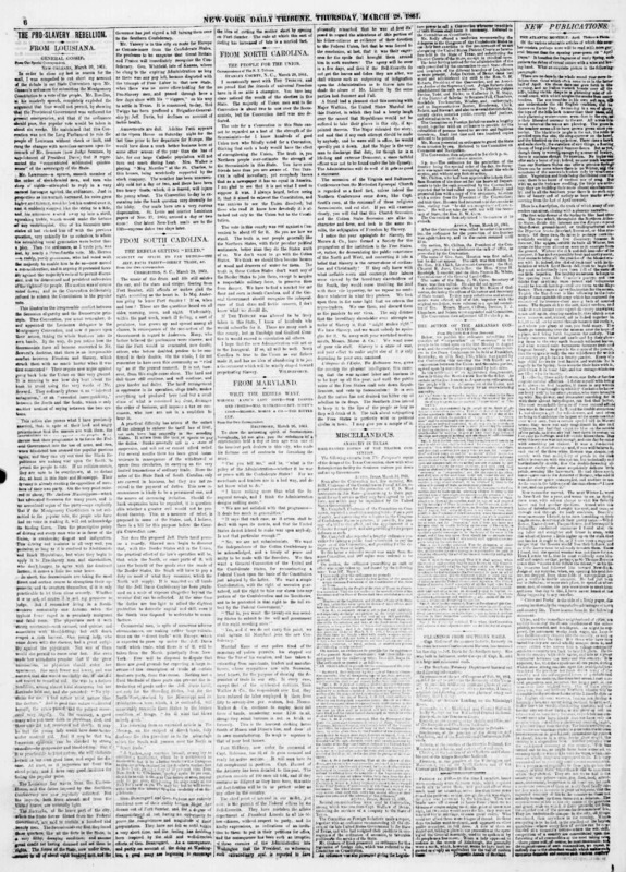 Albert Richardson's daily column "From Louisiana" in the New York Tribune.