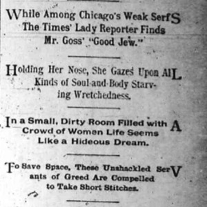 Heading of the 5th Chicago Daily Times article Nell Nelson wrote as part of her series, "City Slave Girls."