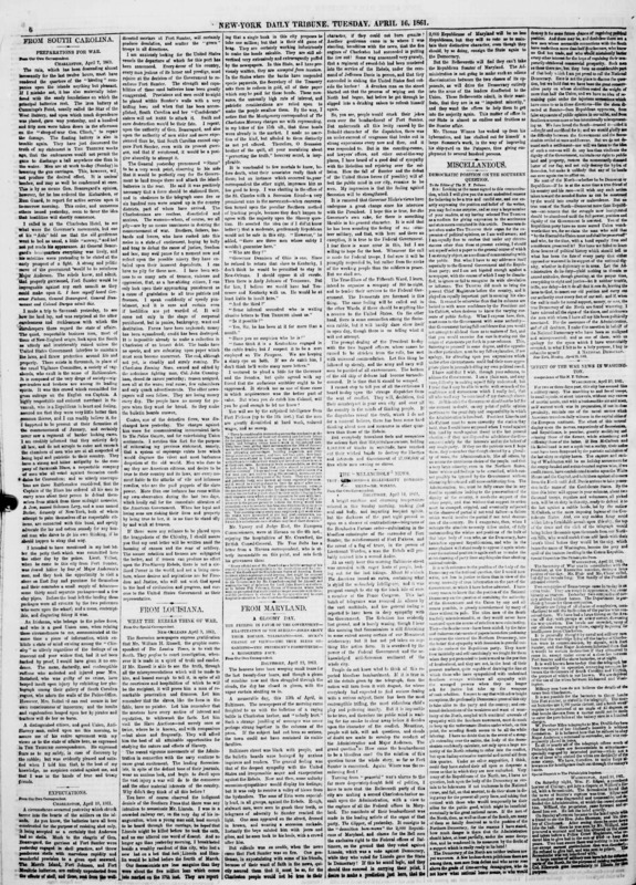 Albert Richardson's daily column "From Louisiana" in the New York Tribune.