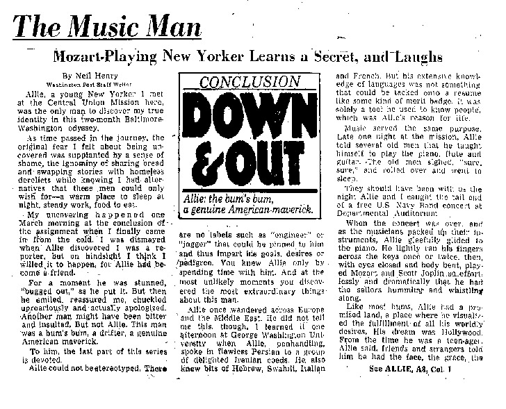 Washington Post article titled, "The Music Man." Written by Neil Henry.