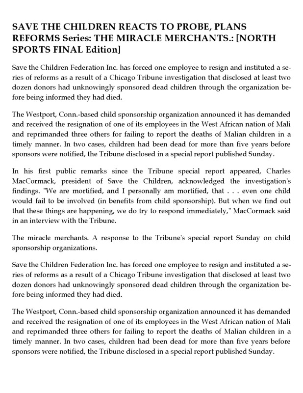 Save the Children responds to The Chicago Tribune's allegations about their organization.
