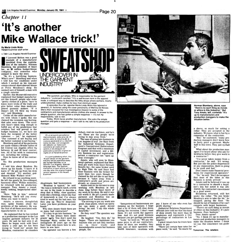 Los Angeles Herald-Examiner article titled, "It’s Another Mike Wallace Trick!" Written by Merle Linda Wolin as part of her series.