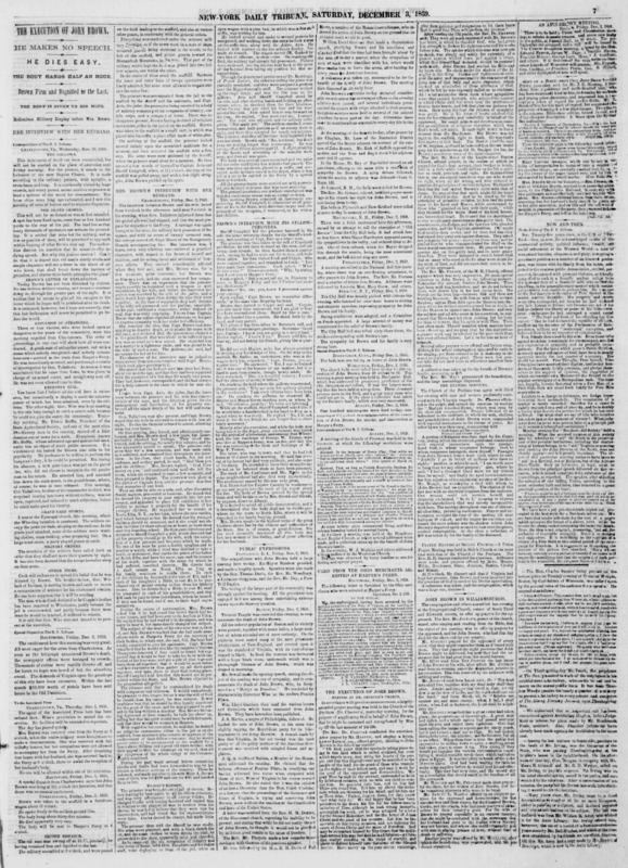 New York Tribune article titled, "The Execution of John Brown." Byline unsigned.