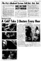 New York Daily News article titled, "Medicaid Probe - A Cold? Take 3 Doctors Every Hour." Written by William Sherman as part of a medicaid fraud investigation series.