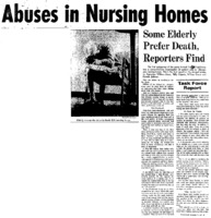 Chicago Tribune article titled, "Abuses in Nursing Homes." Written as part of the nursing home exposé. 